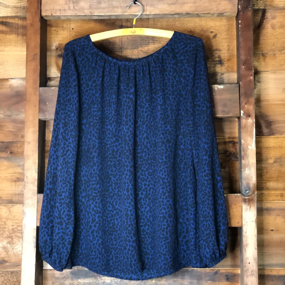 Loft Black and Blue Leopard Print Blouse
